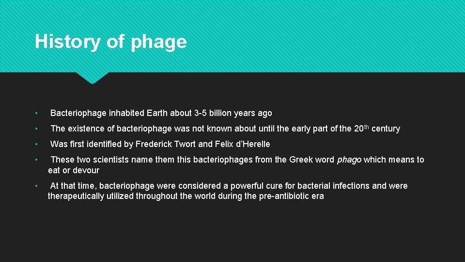 History of phage • Bacteriophage inhabited Earth about 3 -5 billion years ago •