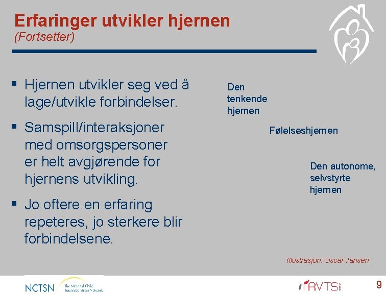 Erfaringer utvikler hjernen (Fortsetter) § Hjernen utvikler seg ved å lage/utvikle forbindelser. § Samspill/interaksjoner