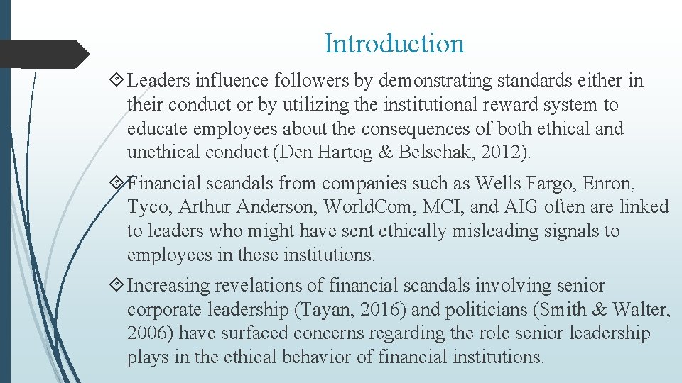 Introduction Leaders influence followers by demonstrating standards either in their conduct or by utilizing