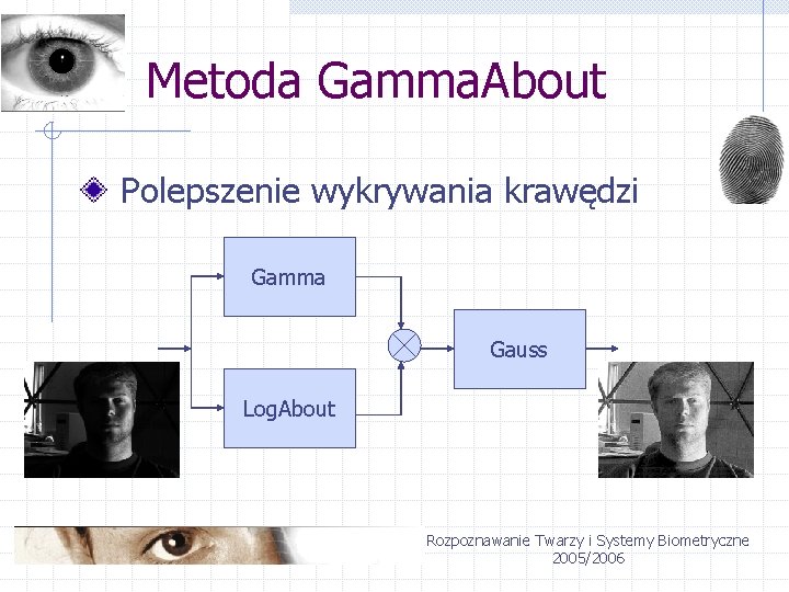 Metoda Gamma. About Polepszenie wykrywania krawędzi Gamma Gauss Log. About Rozpoznawanie Twarzy i Systemy