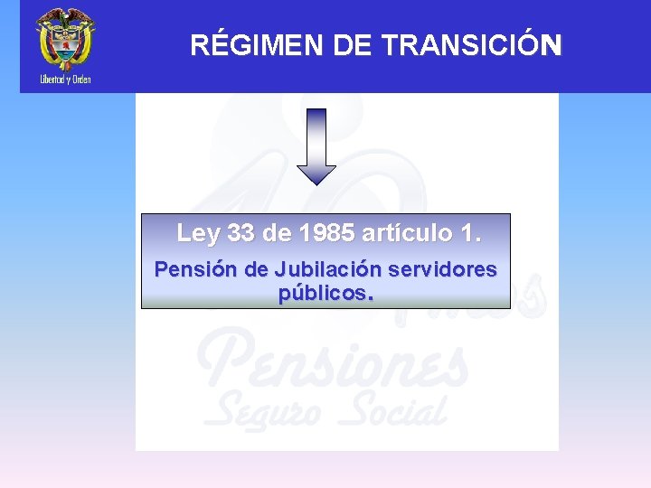 RÉGIMEN DE TRANSICIÓN Ley 33 de 1985 artículo 1. Pensión de Jubilación servidores públicos.