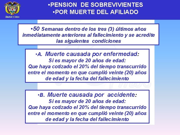  • PENSION DE SOBREVIVIENTES • POR MUERTE DEL AFILIADO • 50 Semanas dentro