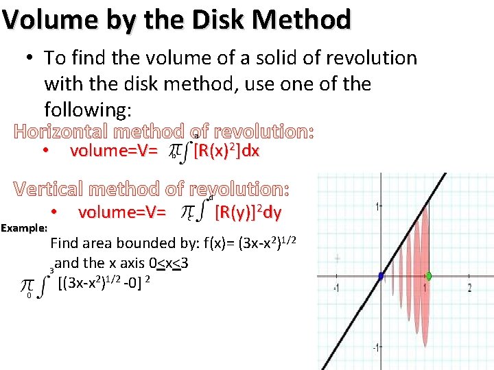 Volume by the Disk Method • To find the volume of a solid of