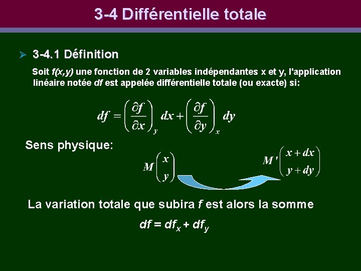 3 -4 Différentielle totale Ø 3 -4. 1 Définition Soit f(x, y) une fonction