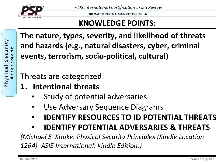 ASIS International Certification Exam Review Physical Security Assessment DOMAIN 1: PHYSICAL SECURITY ASSESSMENT KNOWLEDGE ASIS International Certification Exam Review Physical Security Assessment DOMAIN 1: PHYSICAL SECURITY ASSESSMENT KNOWLEDGE