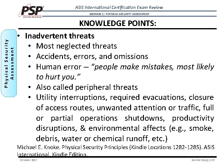 ASIS International Certification Exam Review Physical Security Assessment DOMAIN 1: PHYSICAL SECURITY ASSESSMENT KNOWLEDGE ASIS International Certification Exam Review Physical Security Assessment DOMAIN 1: PHYSICAL SECURITY ASSESSMENT KNOWLEDGE