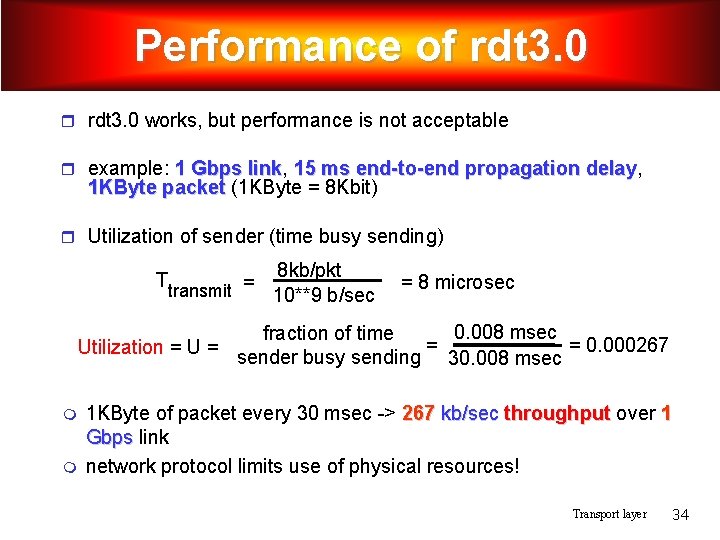 Performance of rdt 3. 0 works, but performance is not acceptable example: 1 Gbps Performance of rdt 3. 0 works, but performance is not acceptable example: 1 Gbps