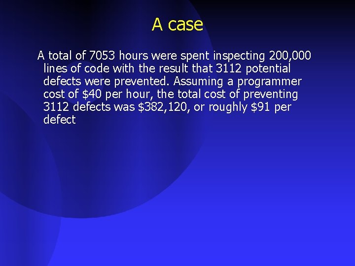 A case A total of 7053 hours were spent inspecting 200, 000 lines of