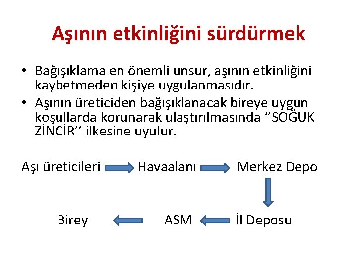 Aşının etkinliğini sürdürmek • Bağışıklama en önemli unsur, aşının etkinliğini kaybetmeden kişiye uygulanmasıdır. •