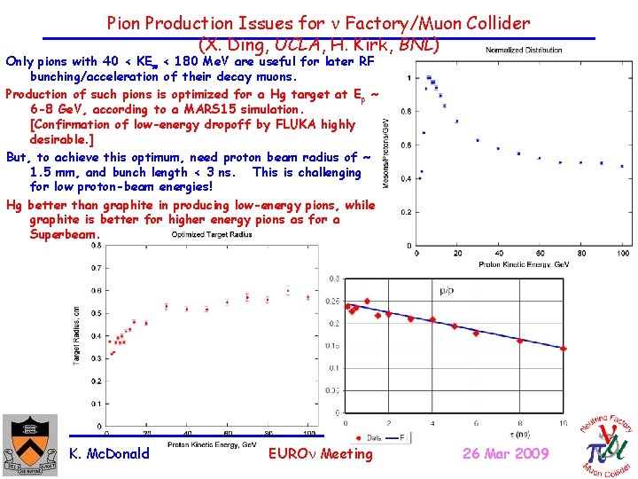 Pion Production Issues for Factory/Muon Collider (X. Ding, UCLA, H. Kirk, BNL) Only pions