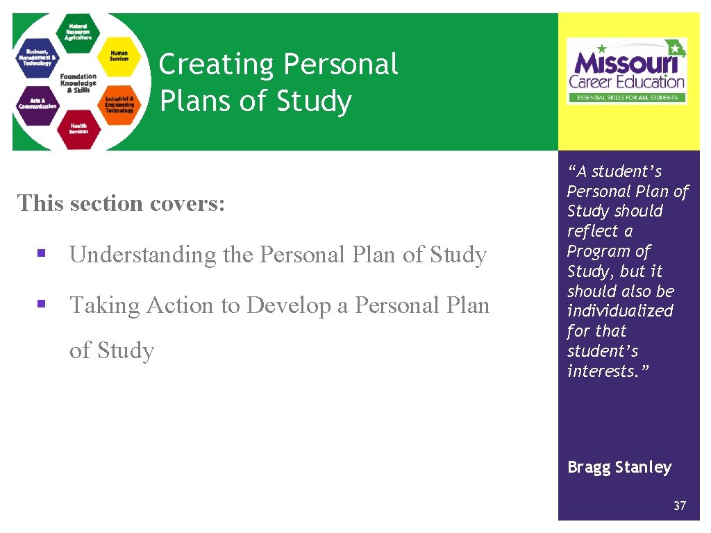 Creating Personal Plans of Study This section covers: § Understanding the Personal Plan of