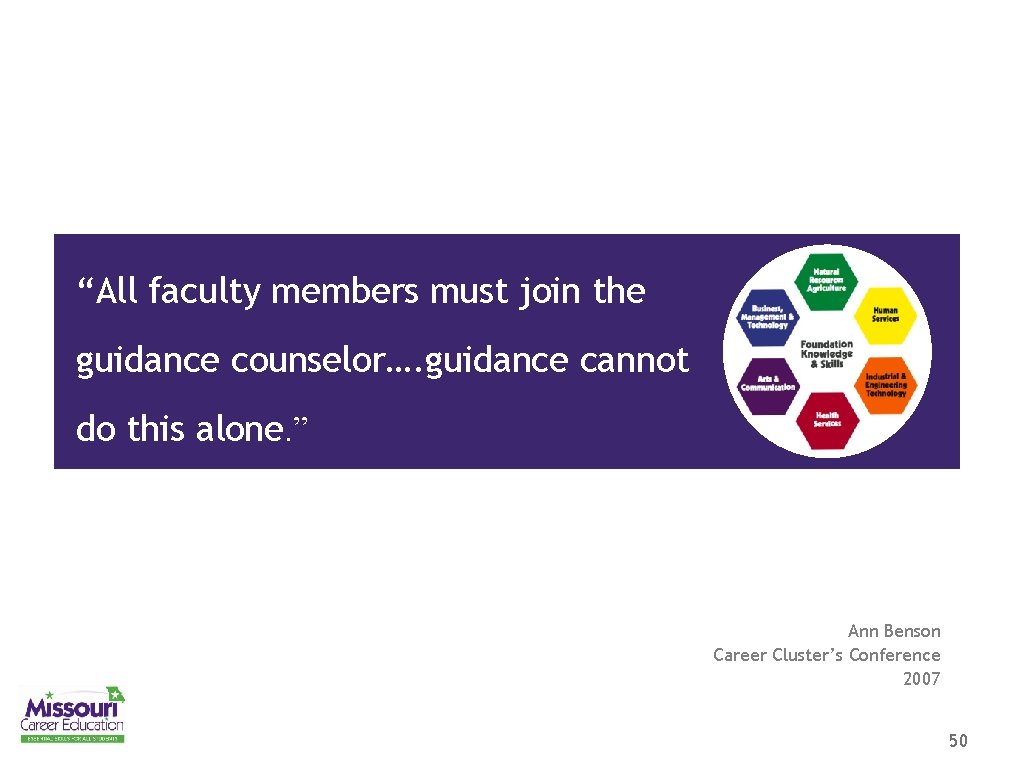 “All faculty members must join the guidance counselor…. guidance cannot do this alone. ”