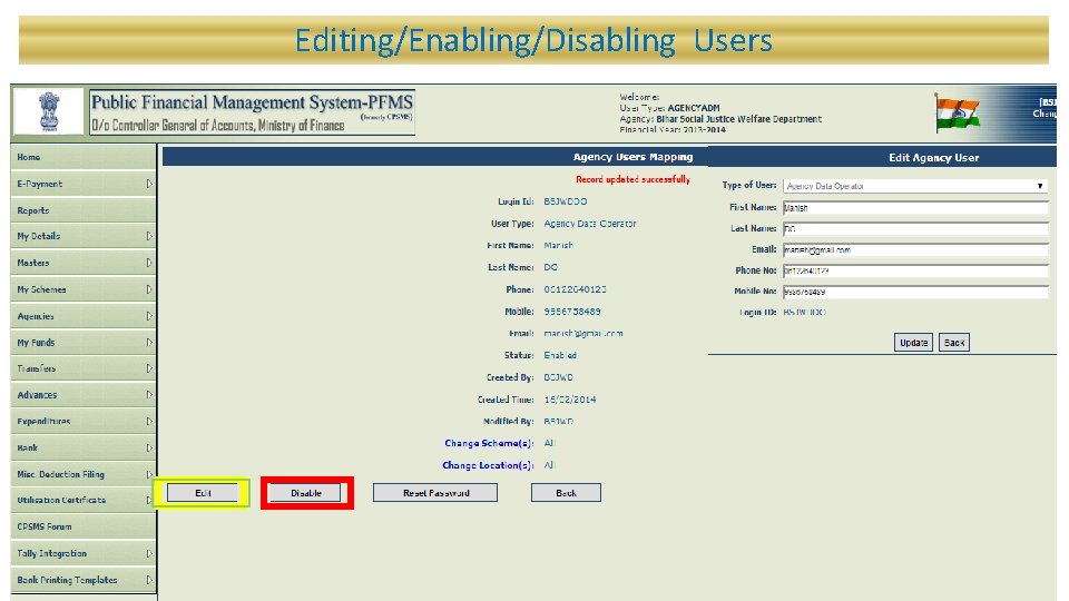 Editing/Enabling/Disabling Users 