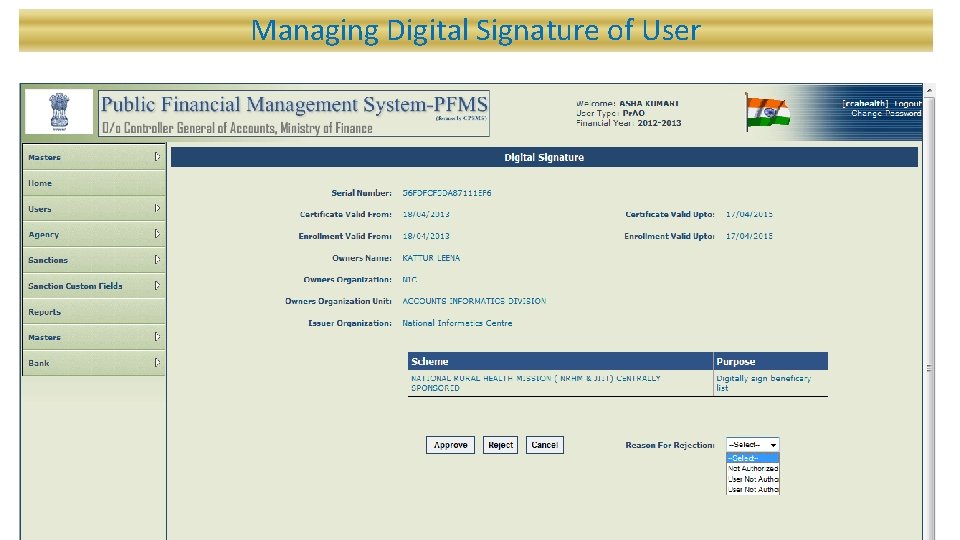 Managing Digital Signature of User 