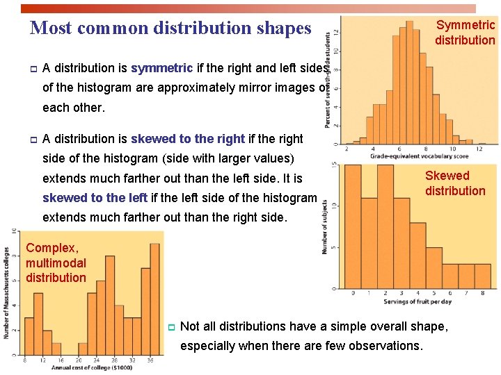 Most common distribution shapes p Symmetric distribution A distribution is symmetric if the right