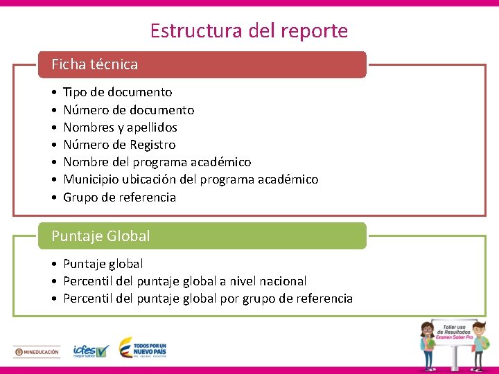 Estructura del reporte Ficha técnica • • Tipo de documento Número de documento Nombres