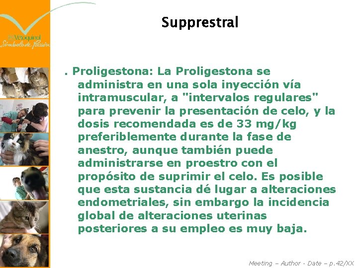 Supprestral. Proligestona: La Proligestona se administra en una sola inyección vía intramuscular, a "intervalos