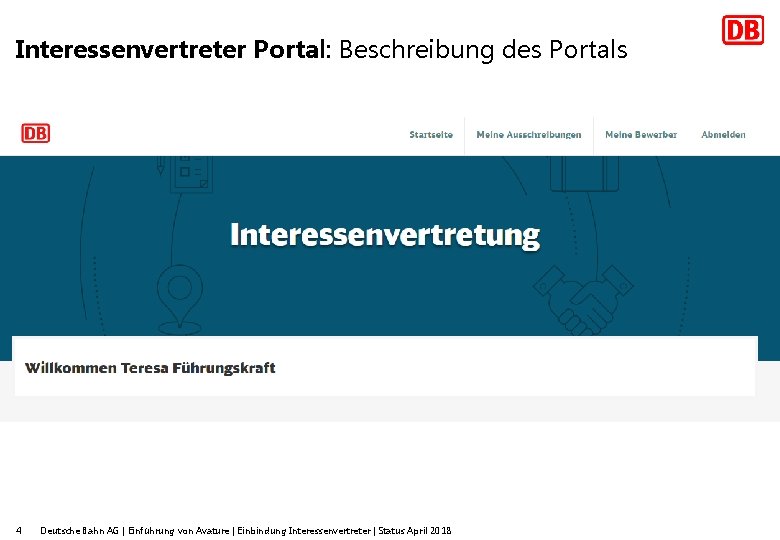 Interessenvertreter Portal: Beschreibung des Portals 4 Deutsche Bahn AG | Einführung von Avature |
