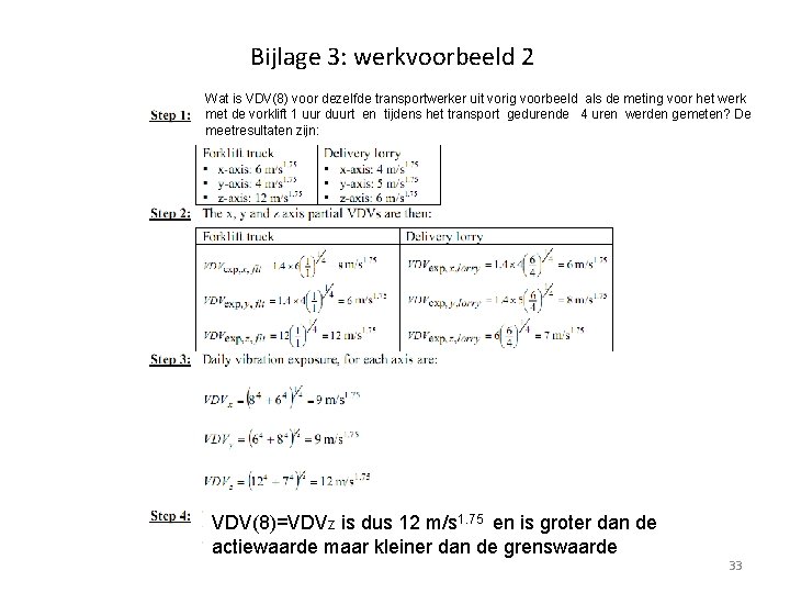 Bijlage 3: werkvoorbeeld 2 Wat is VDV(8) voor dezelfde transportwerker uit vorig voorbeeld als