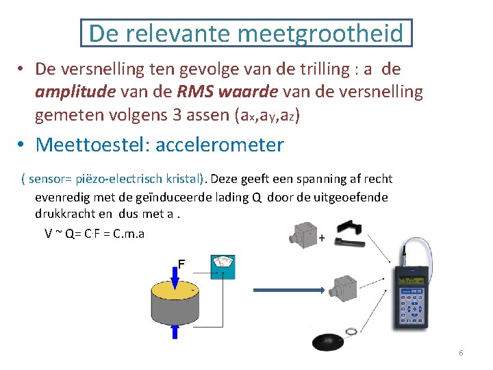 De relevante meetgrootheid • De versnelling ten gevolge van de trilling : a de