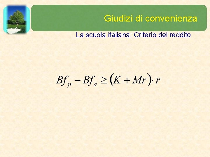 Giudizi di convenienza La scuola italiana: Criterio del reddito 