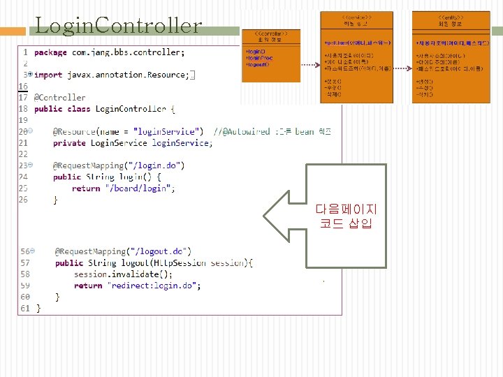 Login. Controller 다음페이지 코드 삽입 