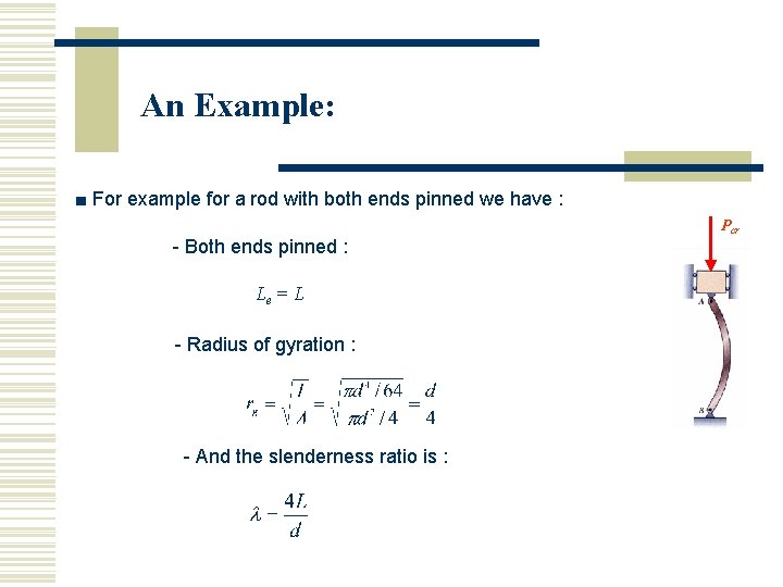 An Example: ■ For example for a rod with both ends pinned we have An Example: ■ For example for a rod with both ends pinned we have