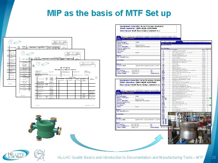 MIP as the basis of MTF Set up logo area HL-LHC Quality Basics and