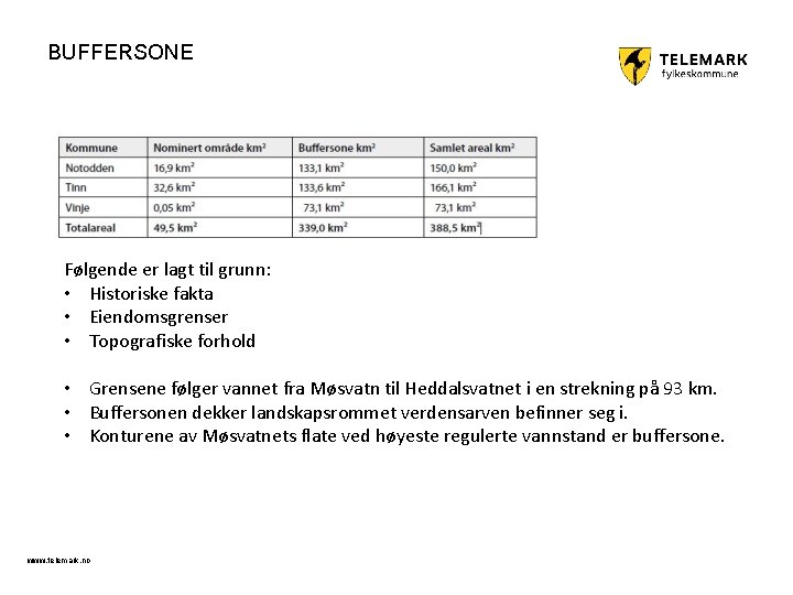 BUFFERSONE Følgende er lagt til grunn: • Historiske fakta • Eiendomsgrenser • Topografiske forhold