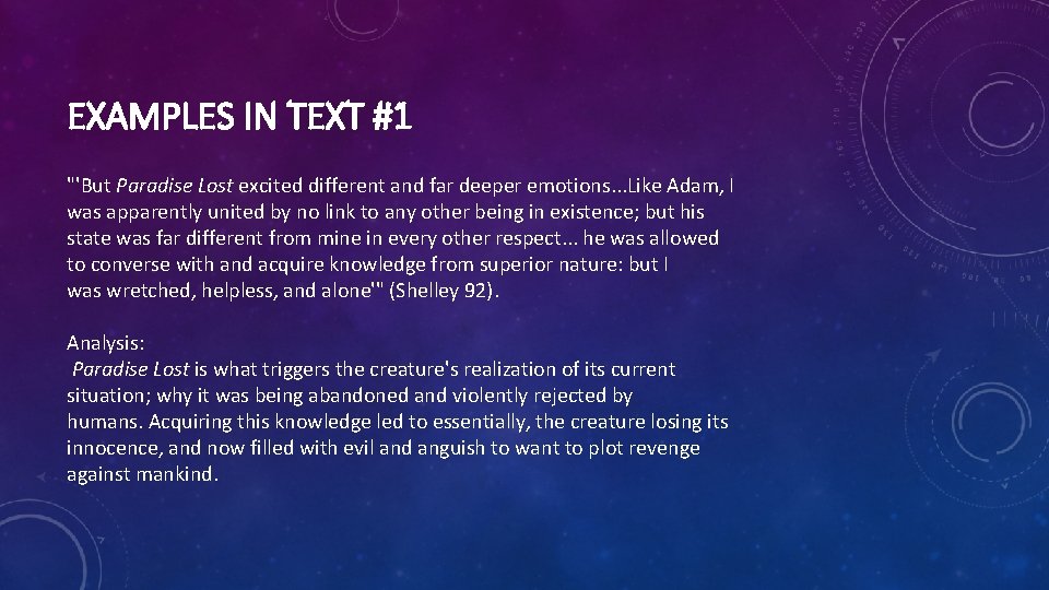 EXAMPLES IN TEXT #1 "'But Paradise Lost excited different and far deeper emotions. .