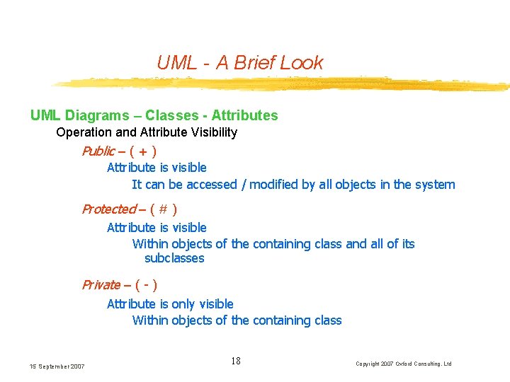 UML - A Brief Look UML Diagrams – Classes - Attributes Operation and Attribute