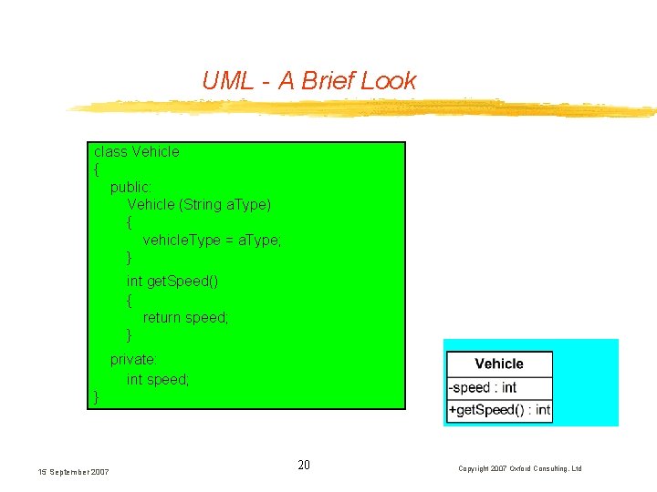 UML - A Brief Look class Vehicle { public: Vehicle (String a. Type) {