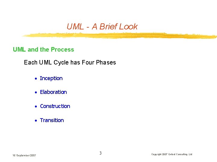 UML - A Brief Look UML and the Process Each UML Cycle has Four