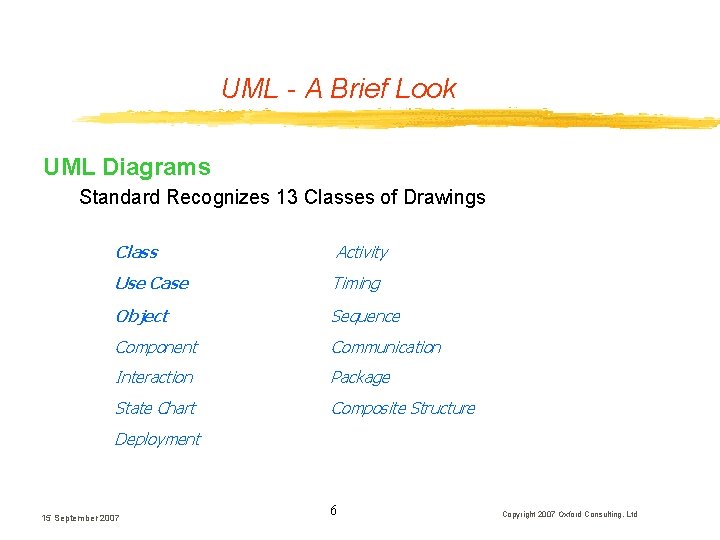 UML - A Brief Look UML Diagrams Standard Recognizes 13 Classes of Drawings Class