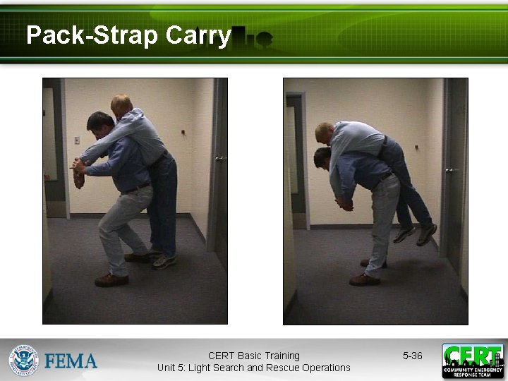 Pack-Strap Carry CERT Basic Training Unit 5: Light Search and Rescue Operations 5 -36
