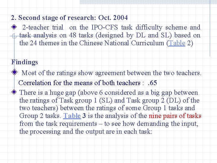2. Second stage of research: Oct. 2004 2 -teacher trial on the IPO-CFS task