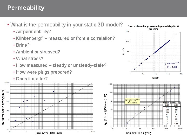 Permeability • What is the permeability in your static 3 D model? Kg @