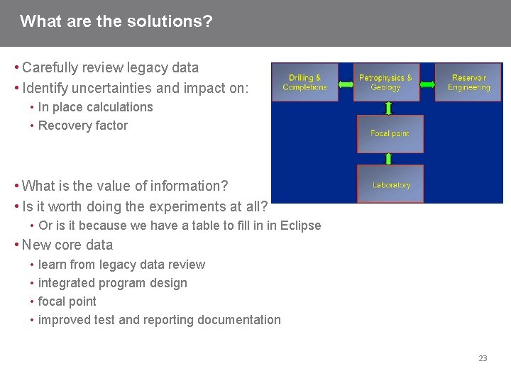 What are the solutions? • Carefully review legacy data • Identify uncertainties and impact