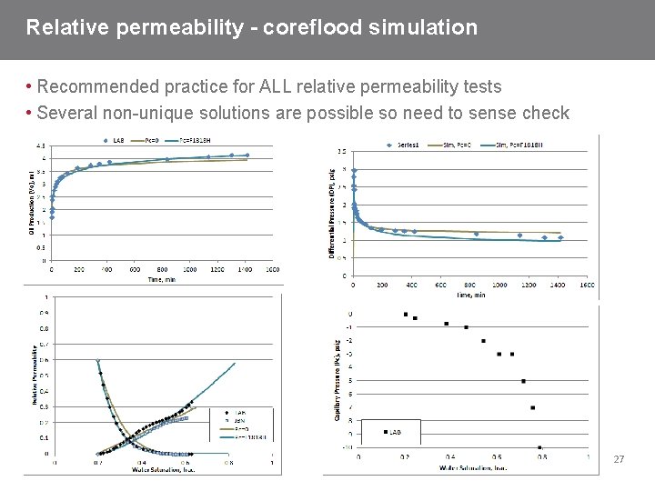 Relative permeability - coreflood simulation • Recommended practice for ALL relative permeability tests •