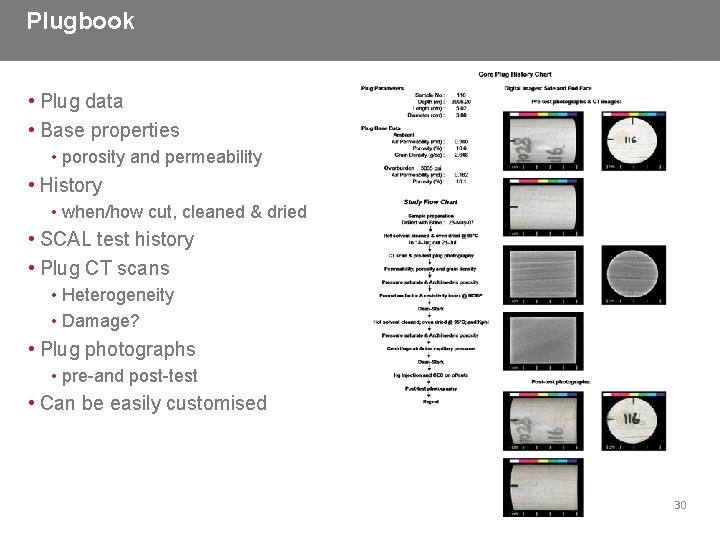 Plugbook • Plug data • Base properties • porosity and permeability • History •