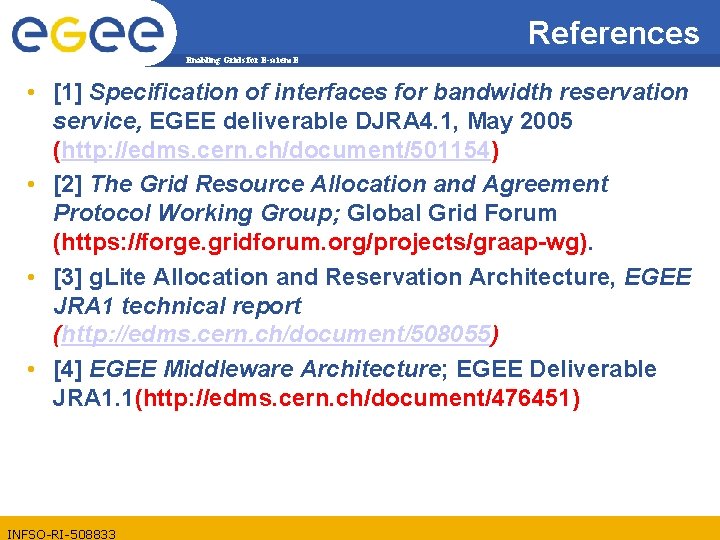 References Enabling Grids for E-scienc. E • [1] Specification of interfaces for bandwidth reservation