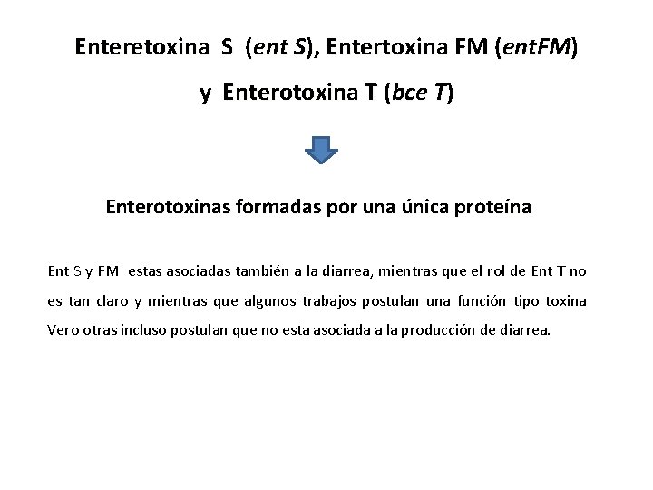 Enteretoxina S (ent S), Entertoxina FM (ent. FM) y Enterotoxina T (bce T) Enterotoxinas