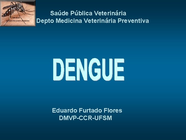 Saúde Pública Veterinária Depto Medicina Veterinária Preventiva Eduardo Furtado Flores DMVP-CCR-UFSM 