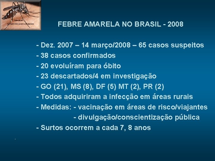 FEBRE AMARELA NO BRASIL - 2008 - Dez. 2007 – 14 março/2008 – 65