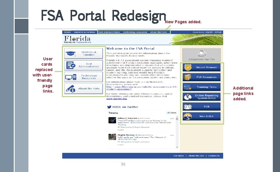 FSA Portal Redesign New Pages added. User cards replaced with userfriendly page links. Additional