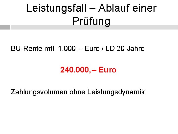 Leistungsfall – Ablauf einer Prüfung BU-Rente mtl. 1. 000, -- Euro / LD 20