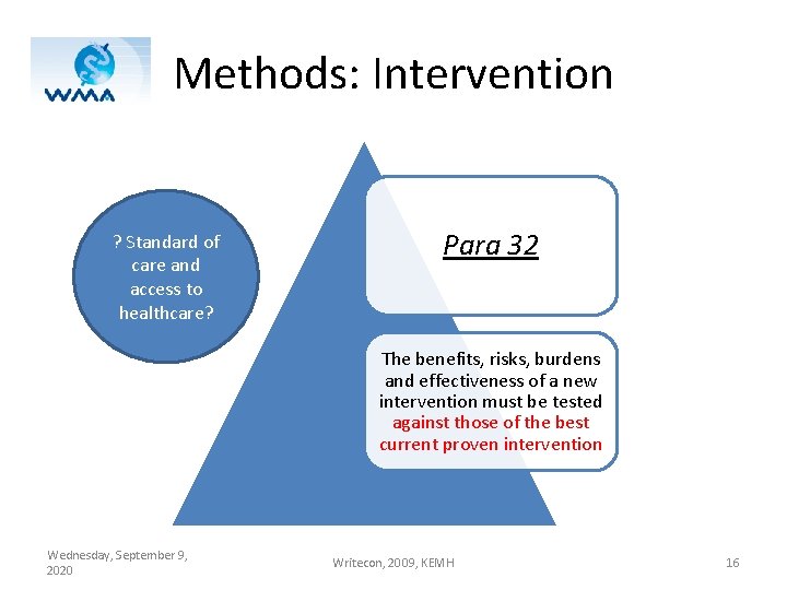 Methods: Intervention ? Standard of care and access to healthcare? Para 32 The benefits,