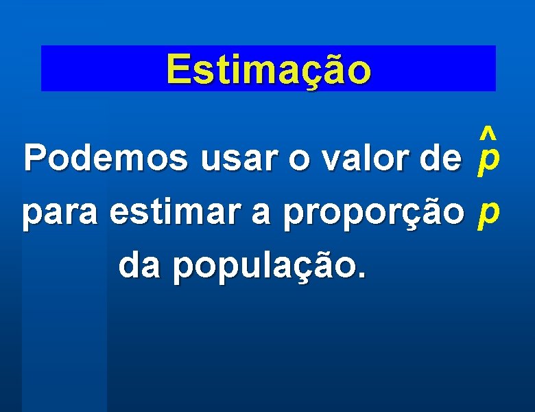 Estimação ^ Podemos usar o valor de p para estimar a proporção p da