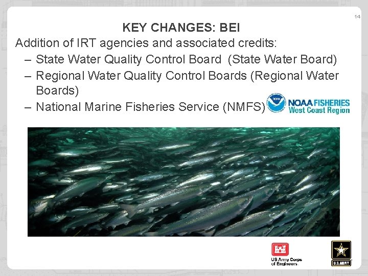 14 KEY CHANGES: BEI Addition of IRT agencies and associated credits: – State Water