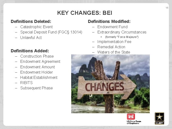 15 KEY CHANGES: BEI Definitions Deleted: – Catastrophic Event – Special Deposit Fund (FGC§